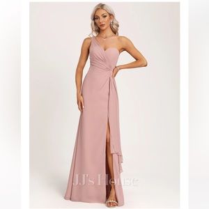 Dusty Rose A-line One Shoulder Floor-Length Chiffon Bridesmaid Dress With Ruffle